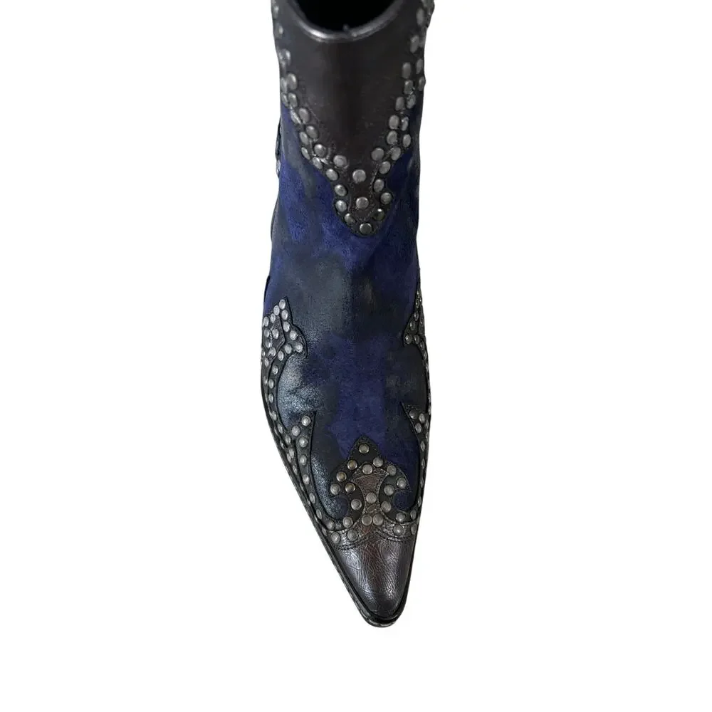 Donald Pliner Western Ocean Suede Crush Metallic Leather Boot Shoe $625 NWT - Picture 10 of 11